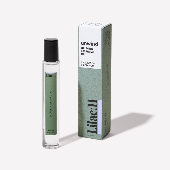 Unwind calming essential oil rollerball with Cedarwood and Geranium