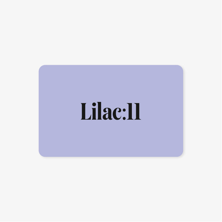 Lilac colored gift card with Lilac:11 logo